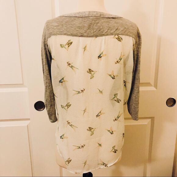 Lovestitch bird print contrast 3/4 sleeve top - Picture 1 of 5